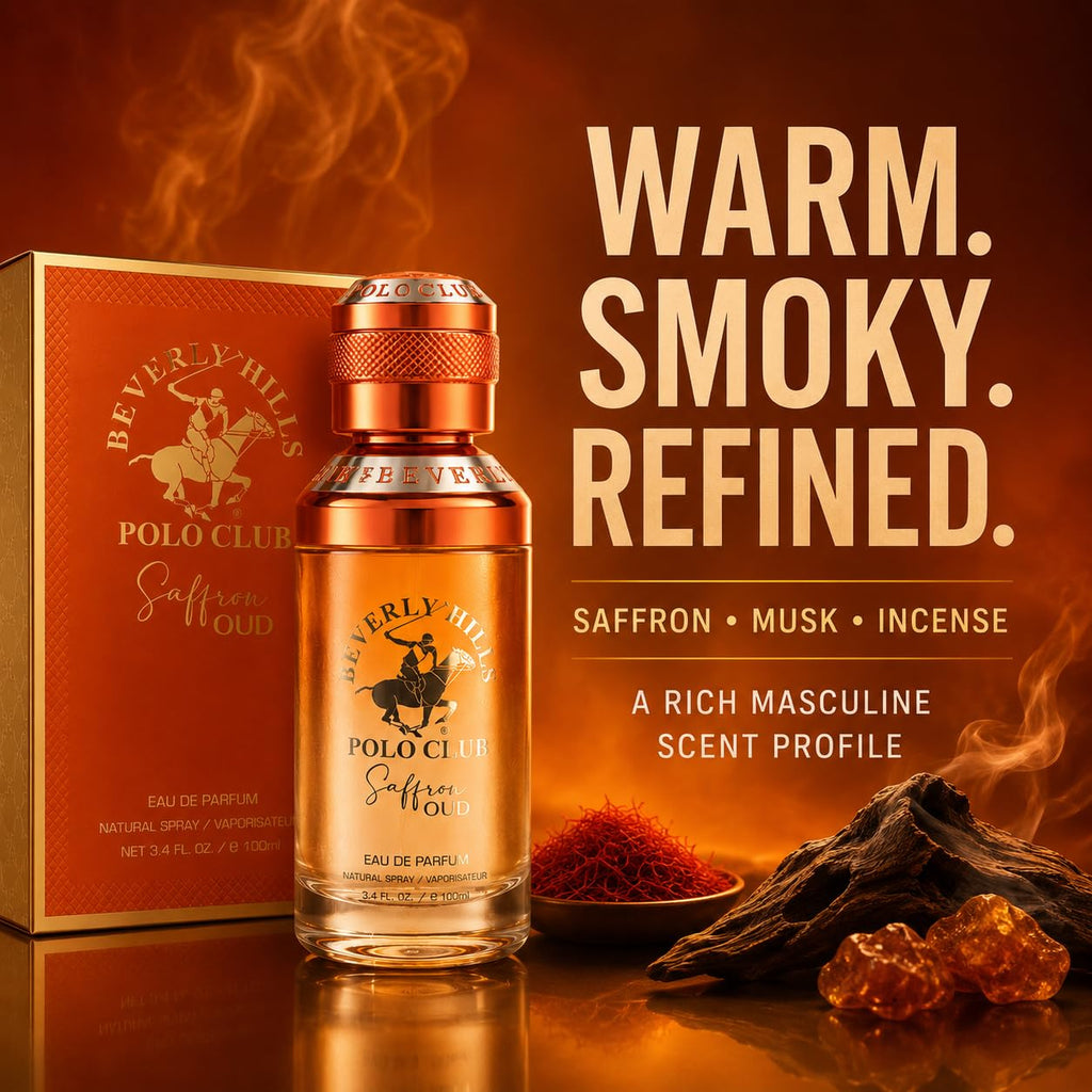 Beverly Hills Polo Club Saffron Oud Eau De Parfum For Men – 3.4 Fl Oz / 100Ml | Rich Oriental Saffron & Oud Cologne | Long-Lasting All-Day Masculine Fragrance Spray