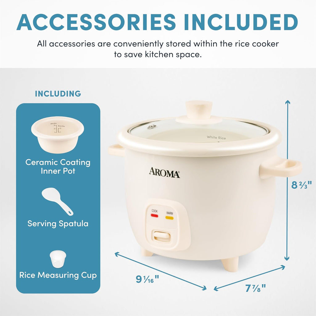 Aroma Corecoat Pot-Style Rice Cooker With One-Touch Control And Non-Stick Ceramic Coating (6 Cups Cooked, 3 Cups Uncooked)