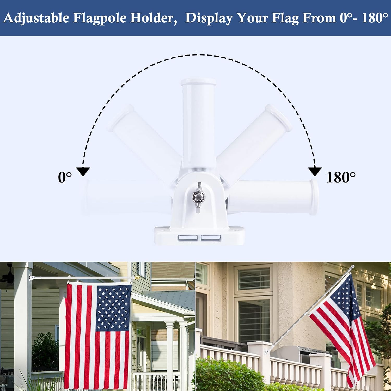 Nq Flag Pole Holder Adjustable, Flag Pole Bracket For Outside House Heavy Duty Aluminum, Multi-Position Flag Pole Mounting Bracket Rust Free With Hardwares, 1" Inner Diameter (White- 1 Pack)