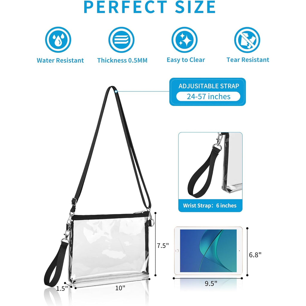 Bagenius Clear Bag for Stadium Events, Clear Purse with Detachable Strap, Sports fan Handbag Purses for Game Day and Concert