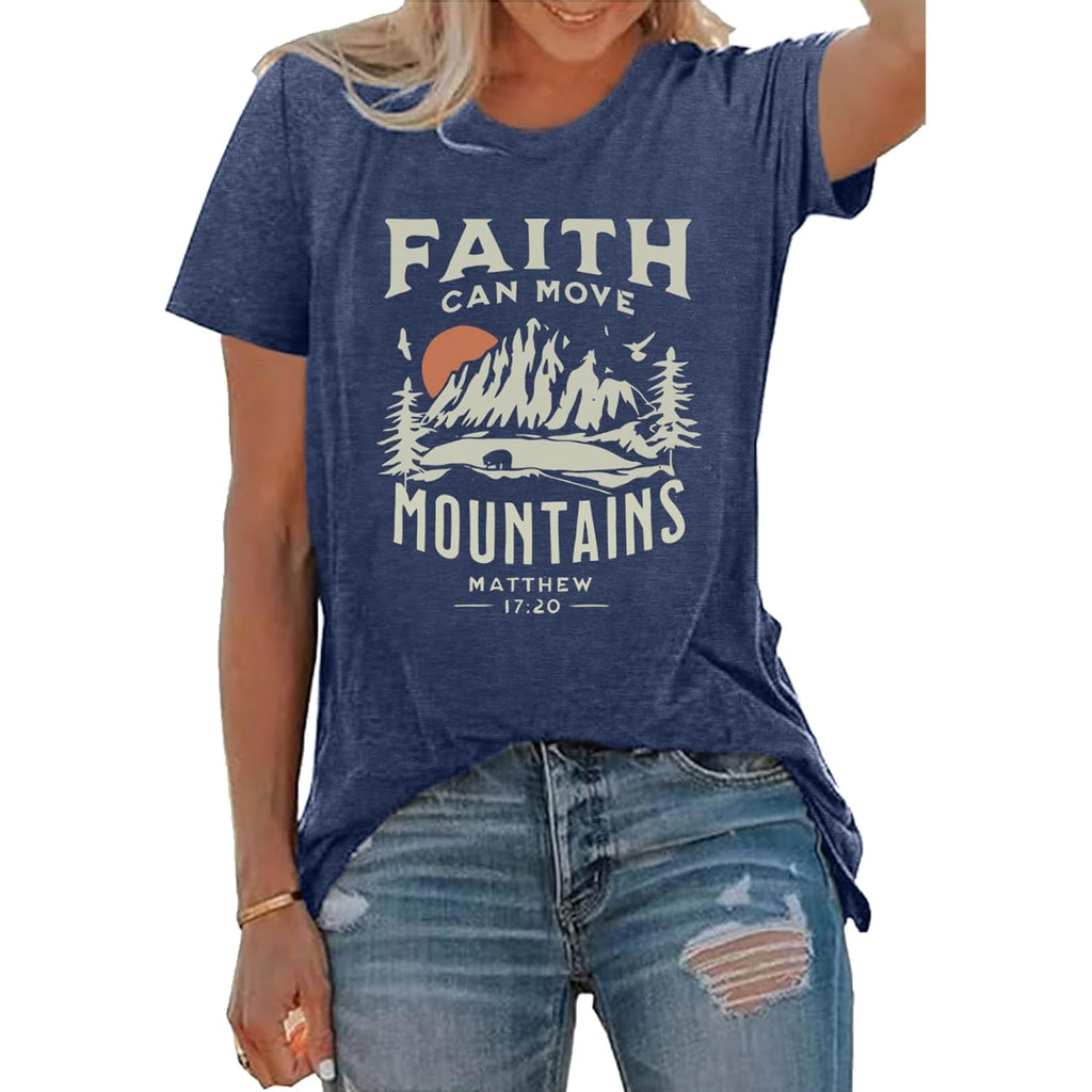 Women Graphic T-Shirts Cute Tees Summer Causal Tops Heather Navy