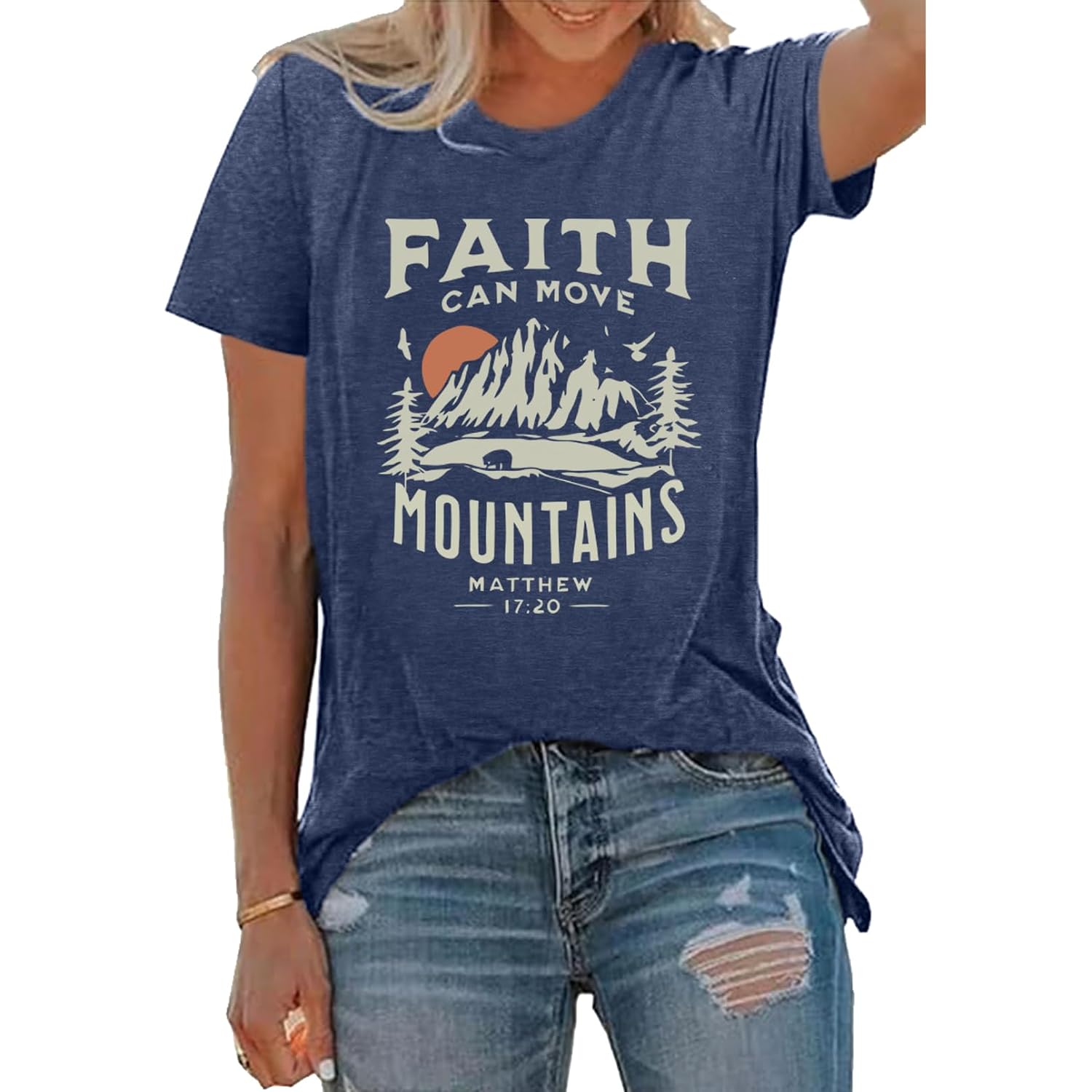 Women Graphic T-Shirts Cute Tees Summer Causal Tops Heather Navy