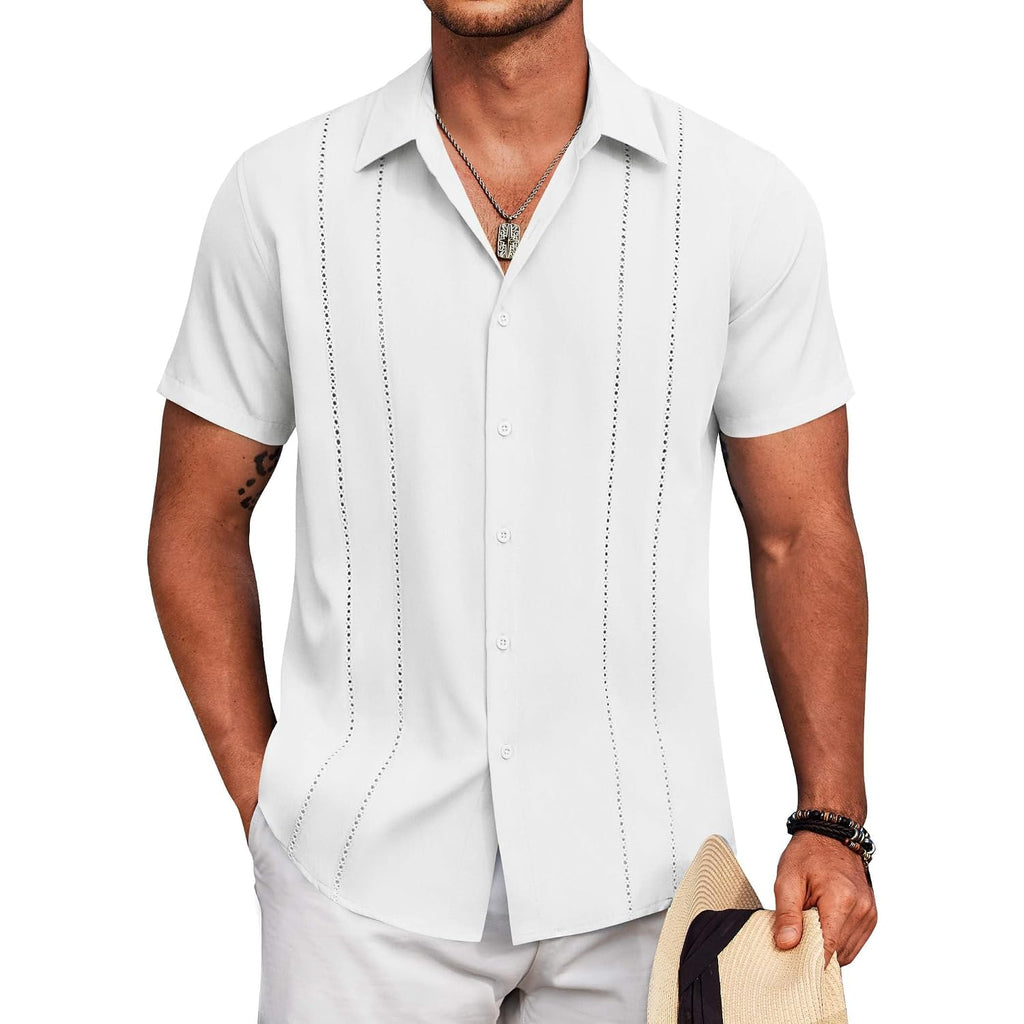 Coofandy Mens Cuban Guayabera Shirt Short Sleeve Button Down Shirts Summer Beach Vacation Shirts