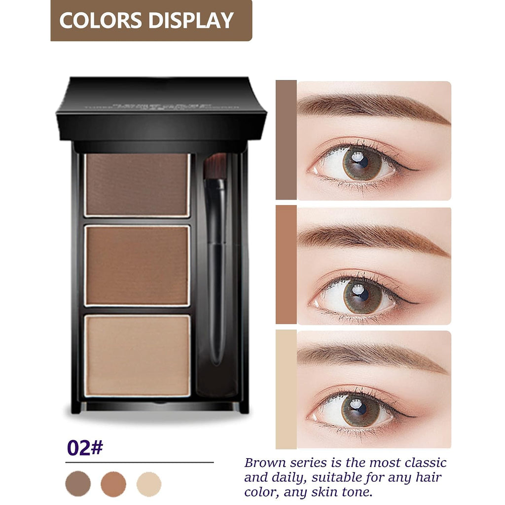 Eyebrow Powder Makeup Kit-3 Colors Eye Brow Powder Palette Long-Lasting Waterproof, Dark/Light Brown Brow Filler, Fill & Sculpt Full Eyebrows For Women, With Mirror, Brow Brush & Razor-Set 02
