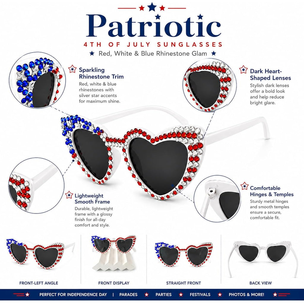 SVKN 4th of July Sunglasses, Patriotic Red White Blue Beads Glasses for Independence Day Decorations & Accessories Flag