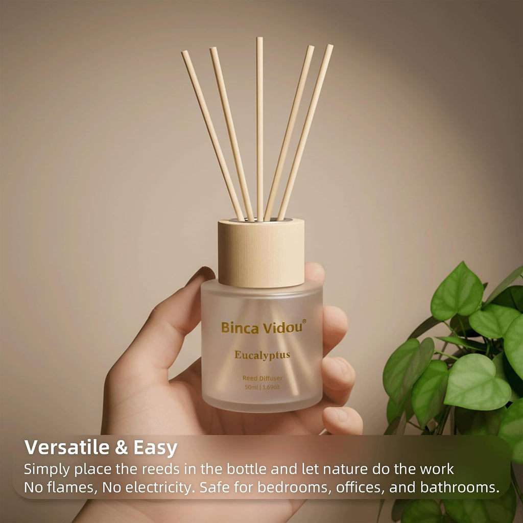 Reed Diffuser Set Of 3, Binca Vidou Lavender, Eucalyptus & Sea Salt Natural Scent Oil Diffusers With Sticks For Home Office Bathroom Aromatherapy Decor 1.69Oz X 3