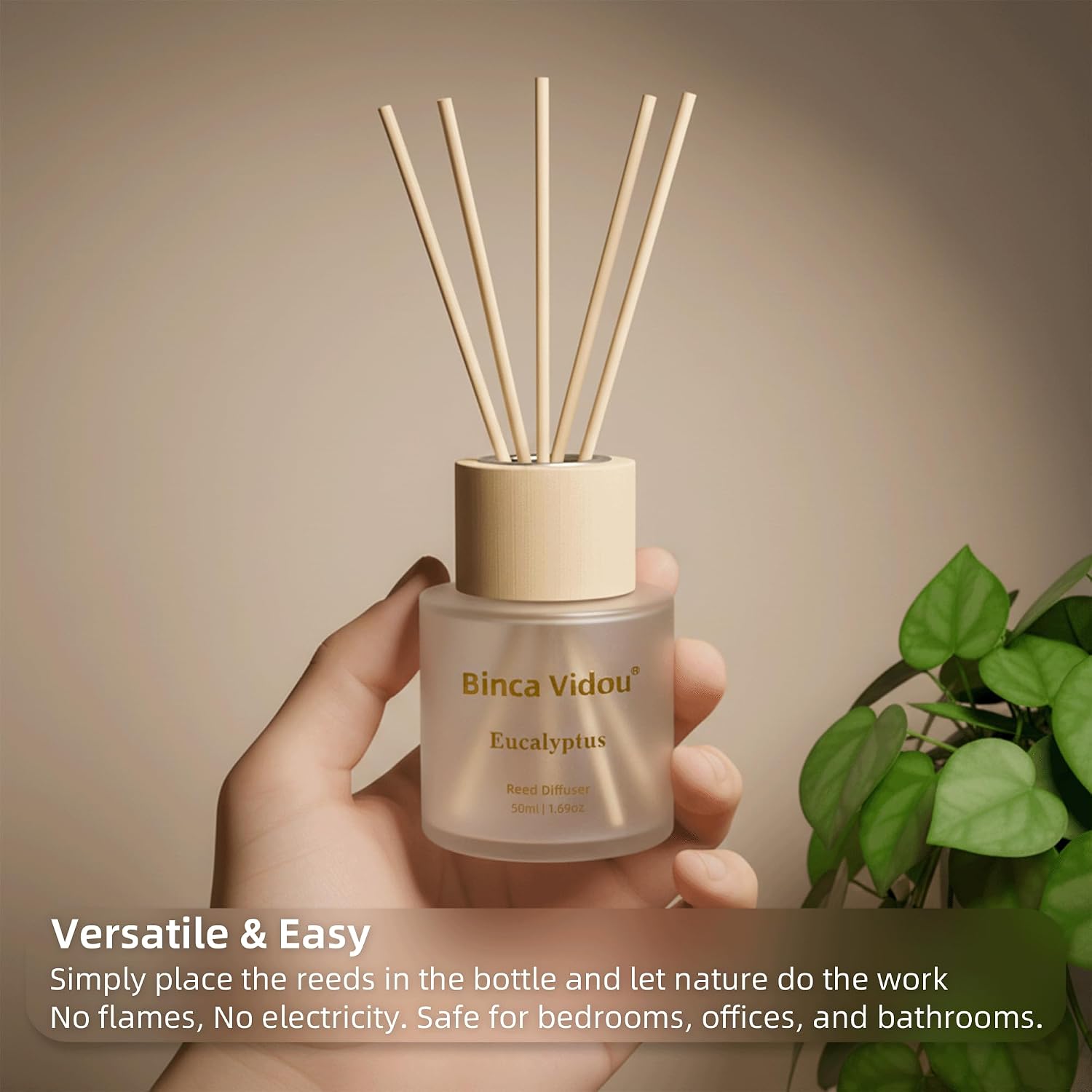 Reed Diffuser Set Of 3, Binca Vidou Lavender, Eucalyptus & Sea Salt Natural Scent Oil Diffusers With Sticks For Home Office Bathroom Aromatherapy Decor 1.69Oz X 3