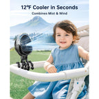 Sweetfull Misting Stroller Fan – Portable Baby Fan With Spray Cooling, 4 Speeds, Quiet Rechargeable Fans For Travel, Outdoor, Golf Cart, Car Seat, Beach (Black)