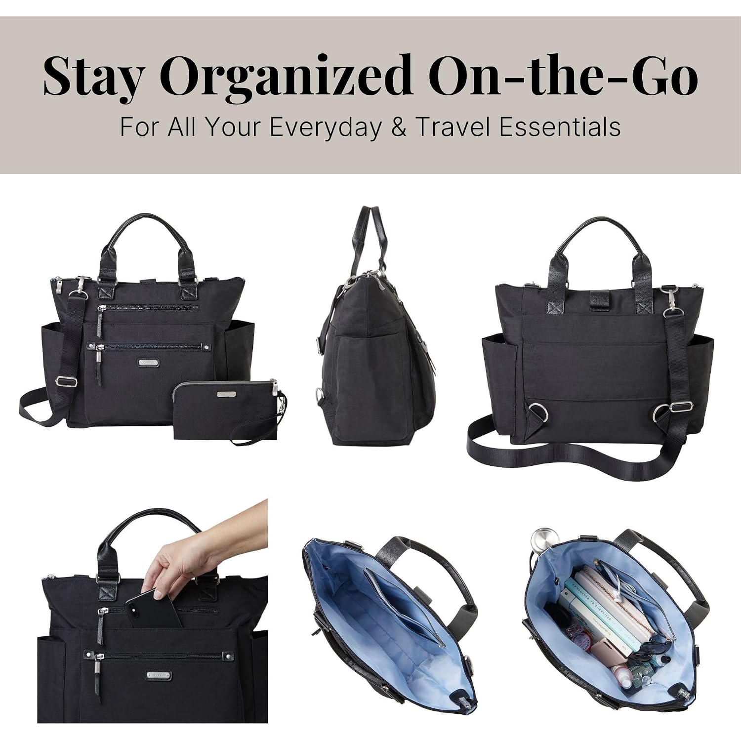 3-In-1 Convertible Backpack Tote Handbag - 15X12" Lightweight Travel Bag W/ Rfid Phone Wristlet