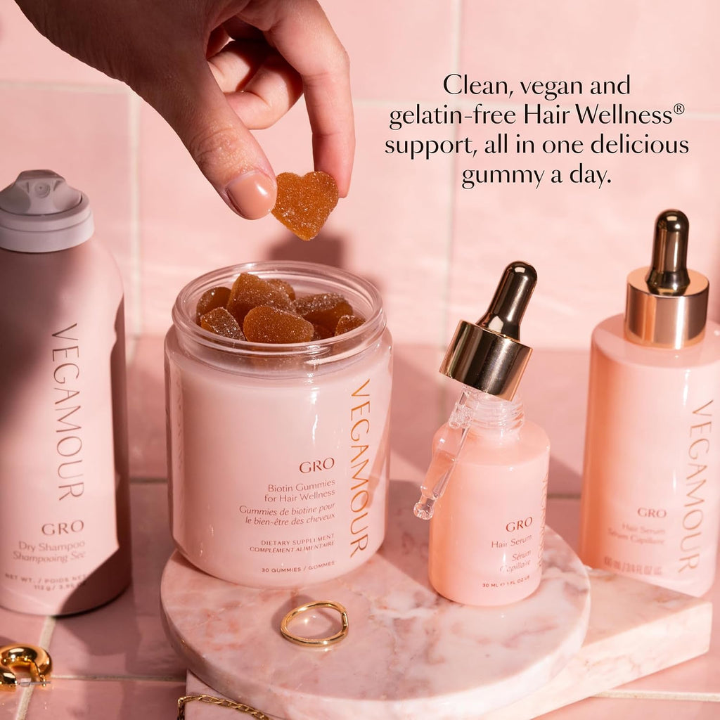 Vegamour Gro Biotin Gummies For Hair Wellness®, 30-Day Supply - Vitamins B, A, C & E, Supports Fuller-Looking Hair & Nails, Vegan & Cruelty-Free