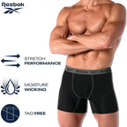 Reebok Men'S Boxer Briefs - 4 Pack 6'' Inseam Stretch Performance Underwear Quick Dry Moisture Wicking Boxers | Athletic Stretch Performance Moisture-Wicking Fabric, No Fly Pouch, Tag-Free Waistband