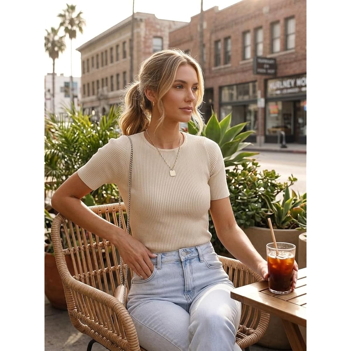 Zesica Women'S Short Sleeve Sweater Tops 2026 Summer Crewneck T Shirt Ribbed Knit Slim Fit Basic Solid Color Tee