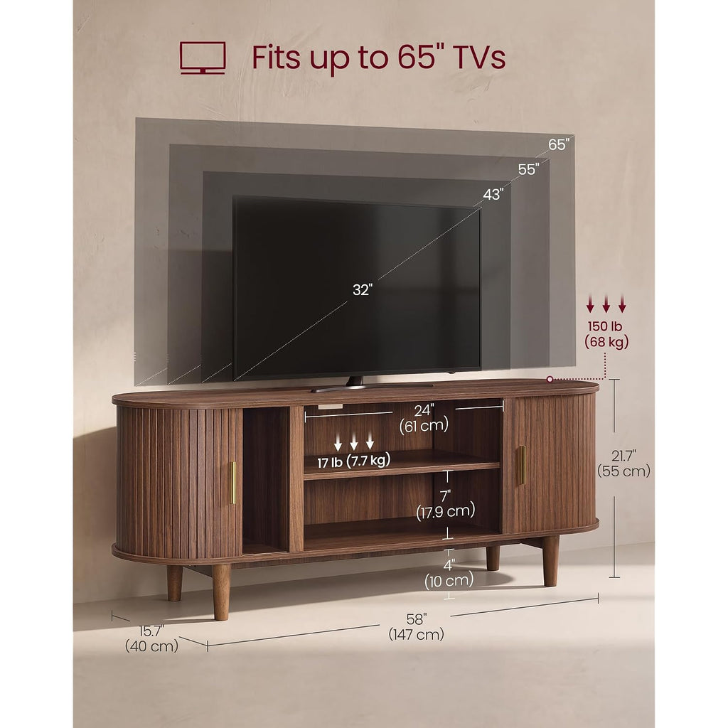 Vasagle Tv Stand For 65-Inch Tvs, Mid Century Entertainment Center With Storage, Fluted Sliding Doors, Media Console Table For Living Room, Bedroom, Chestnut Walnut Ultv633K101