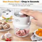 Electric Garlic Chopper, 350Ml Glass Bowl Mini Food Processor, Portable Veggie Chopper Onion Garlic Grinder, Wireless Food Processor For Ginger, Chili, Fruit, Meat, Etc