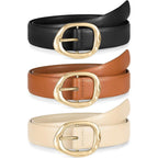 3 Pack Women Belts for Jeans Pants Dresses Ladies Leather Belt Fashion Waist Belt with Liquid Shapes Gold Buckle