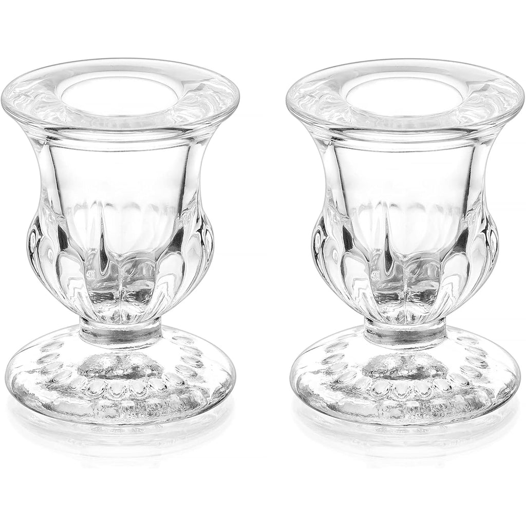 Romadedi Glass Taper Candle Holders - Clear Small Candlestick Holder Bulk, Thicker Glass Candle Sticks Set for Wedding Christmas Party Dining Table Table Centerpiece Decor, 2Pcs