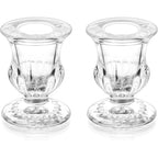 Romadedi Glass Taper Candle Holders - Clear Small Candlestick Holder Bulk, Thicker Glass Candle Sticks Set for Wedding Christmas Party Dining Table Table Centerpiece Decor, 2Pcs