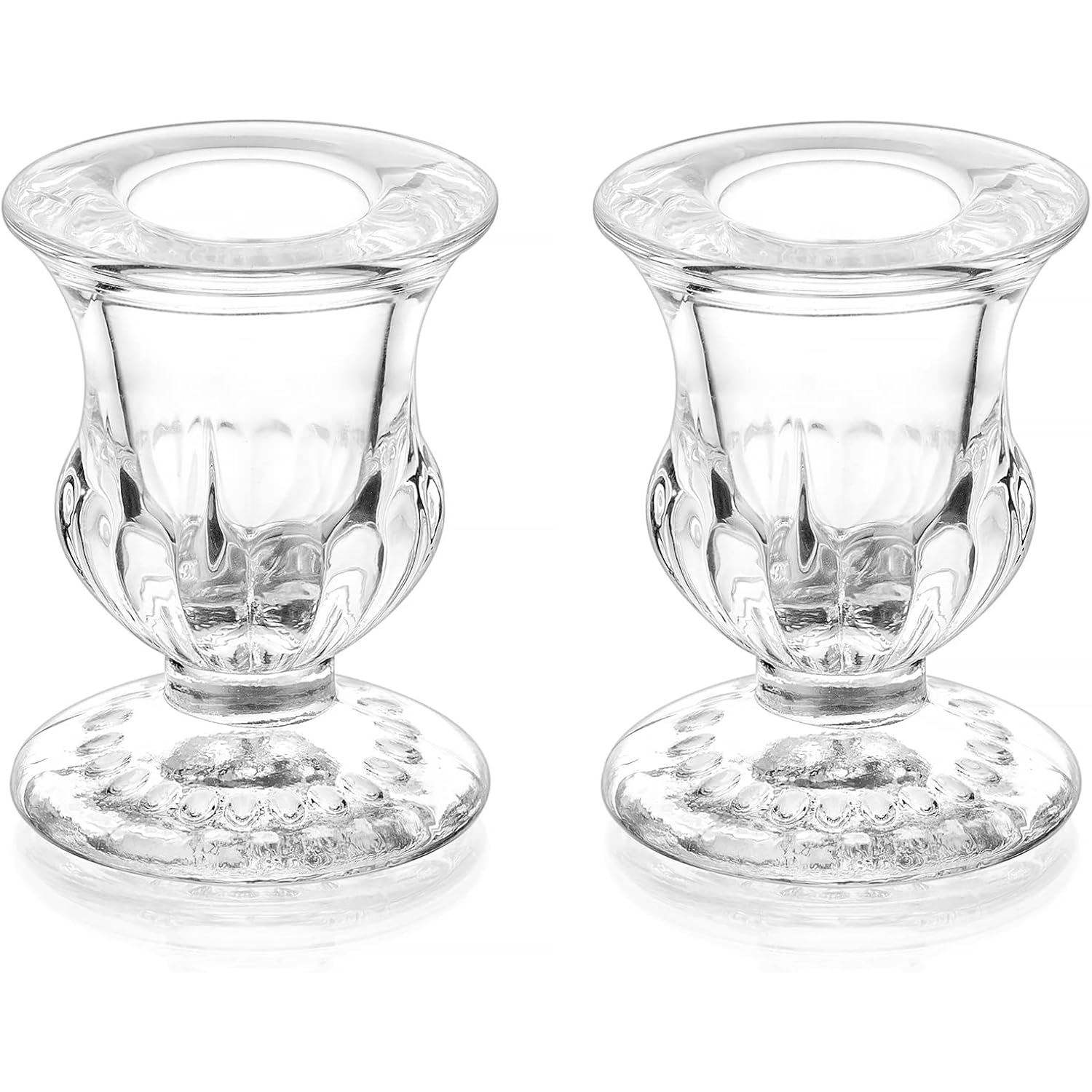 Romadedi Glass Taper Candle Holders - Clear Small Candlestick Holder Bulk, Thicker Glass Candle Sticks Set for Wedding Christmas Party Dining Table Table Centerpiece Decor, 2Pcs