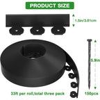 Mixc 100Ft Landscape Edging Kit With 150 Spikes, Not Digging Flexible Plastic Edge Border For Landscaping, Lawn, Garden, Flower Beds, Yard, Paver, Playground, Pathway,3Pack, 33Ft Each,1.5In High