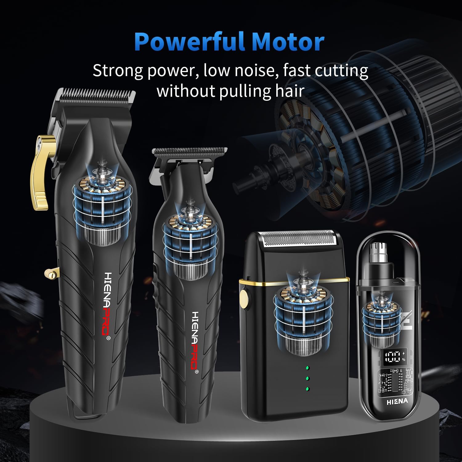 Hiena Pro Professional Cordless Hair Clipper For Men, Beard Trimmers, Electric Foil Shavers And Nose Hair Trimmer Set, Rechargeable Barber Clipper And Hair Cutting Grooming Kit