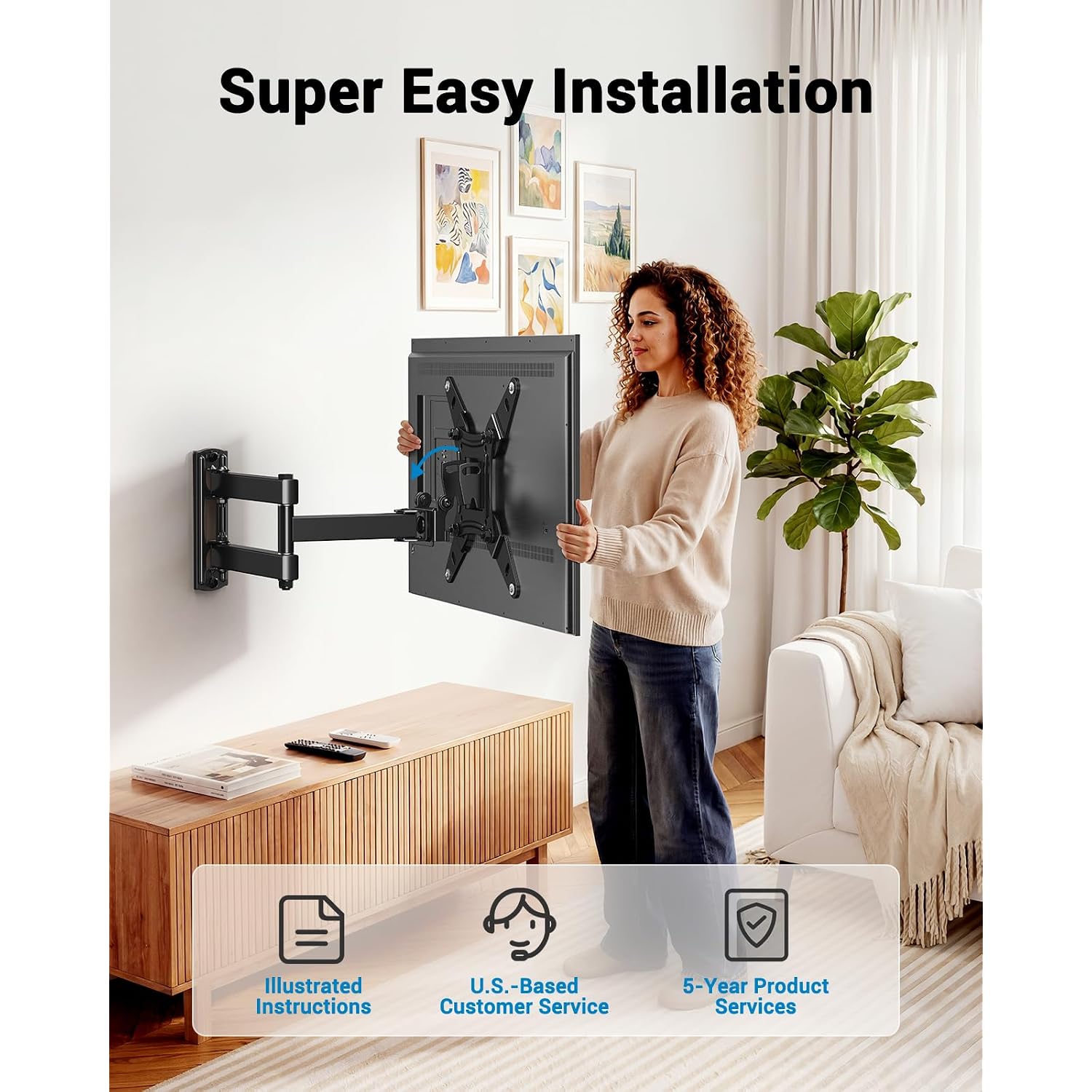 Pipishell Full Motion Tv Wall Mount For Echo Show 21/15 And 13-43 Inch Flat Curved Screen Tvs & Monitors, Max Vesa 200X200Mm Up To 44Lbs, Tv Mount Wall Bracket With Rotation Swivel Tilt Extension