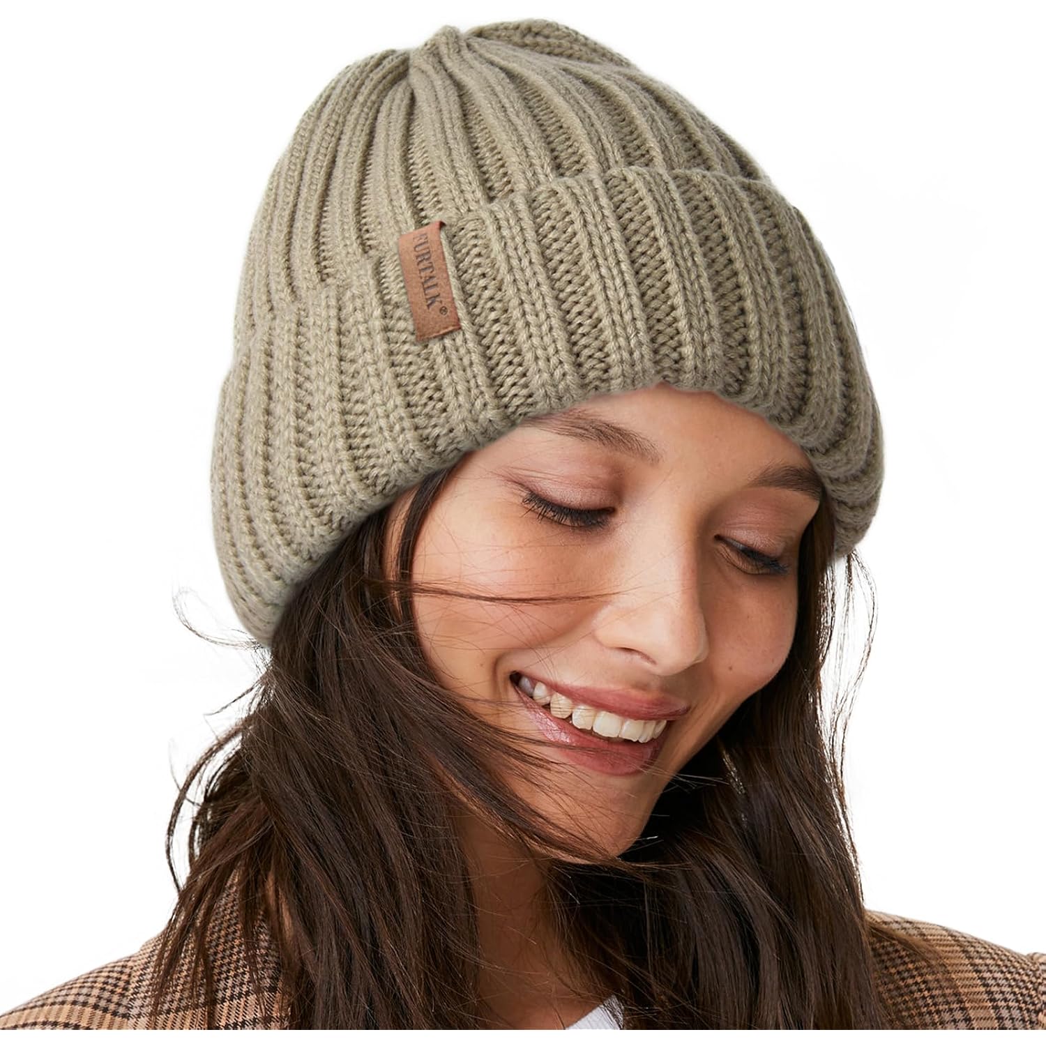 FURTALK Winter Hats for Women Fleece Lined Beanie Knit Chunky Womens Snow Cap Tree Green
