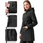 Women'S Long Rain Jacket Waterproof Lightweight Packable Raincoat Hood Windbreaker For Outdoor Hiking, Cycling, Travel