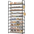 Kitsure Shoe Rack for Closet - 10-Tier Shoe Organizer with Hook Rack, Large-Capacity & Space-Saving Shoe Shelf for Entryway, Bedroom, Living Room,32.2" x 11.8" x 68.5", Black