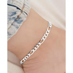 Sterling Silver Ankle Bracelets for Women Strong Lobster Clasp - Cuban Link, Figaro, Rope, Flat Mariner, Snake Herringbone, Satellite, Paperclip - Summer Beach Waterproof Silver Anklet