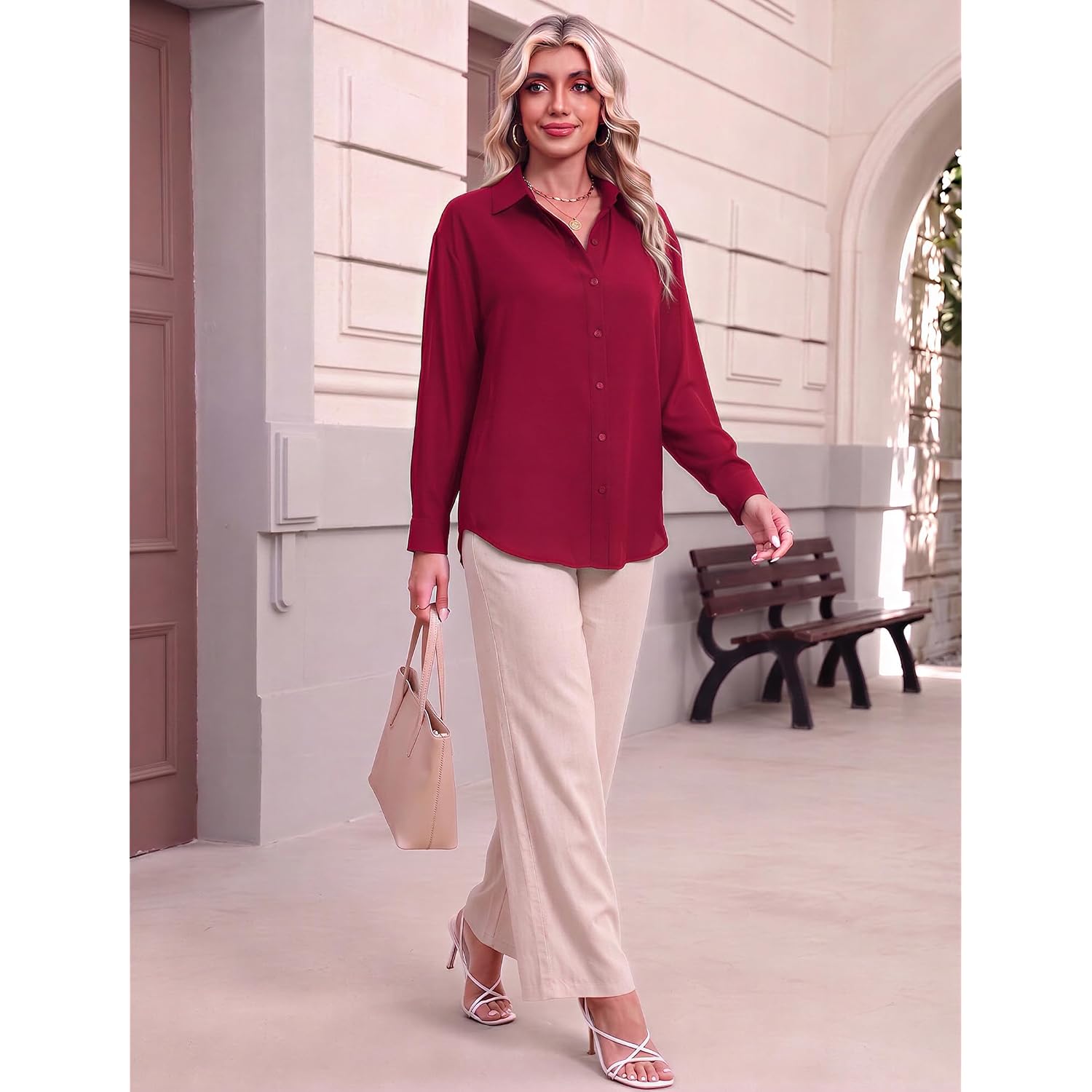 Zeagoo Button Down Shirts For Women Dressy Casual Floral Printed Collared Chiffon Blouse Long Sleeve Business Work Tops