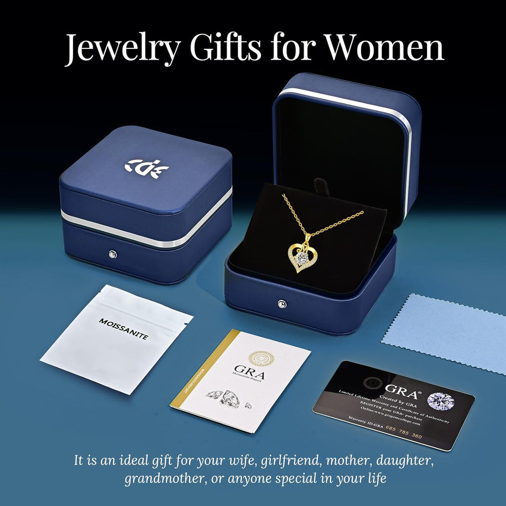 CDE Mothers Day Gifts 18K Gold Plated Initial Love Heart 2 Carat Moissanite Necklaces for Women 925 Sterling Silver Jewelry Christmas Anniversary Birthday Present Gifts for Wife Lady Girlfriend Her