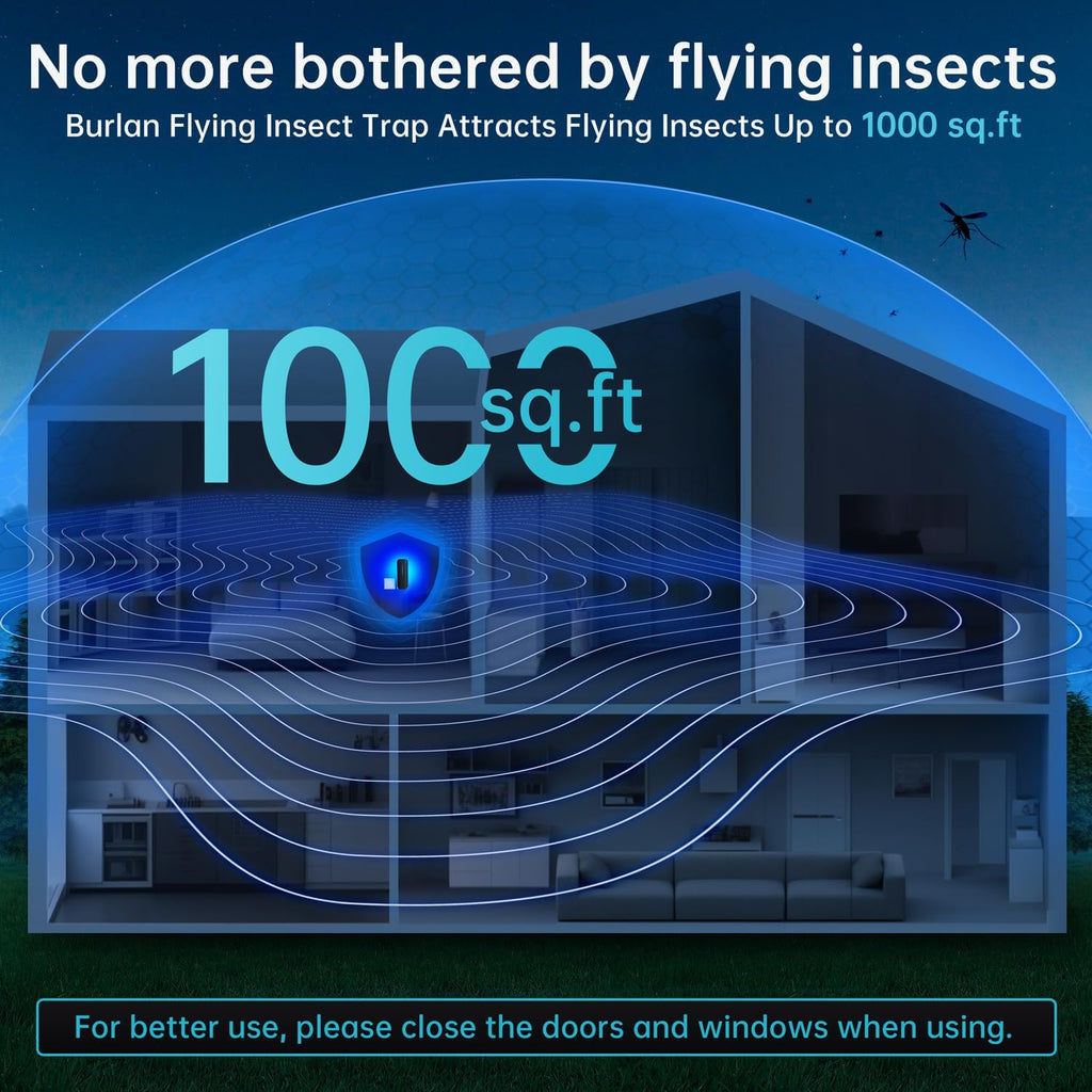 Flying Insect Trap Plug In Mosquito Bug Zapper Indoor Gnat Moth Catcher With 9W Night Uv Light, 10 Sticky Glue Board Refills For Home Office