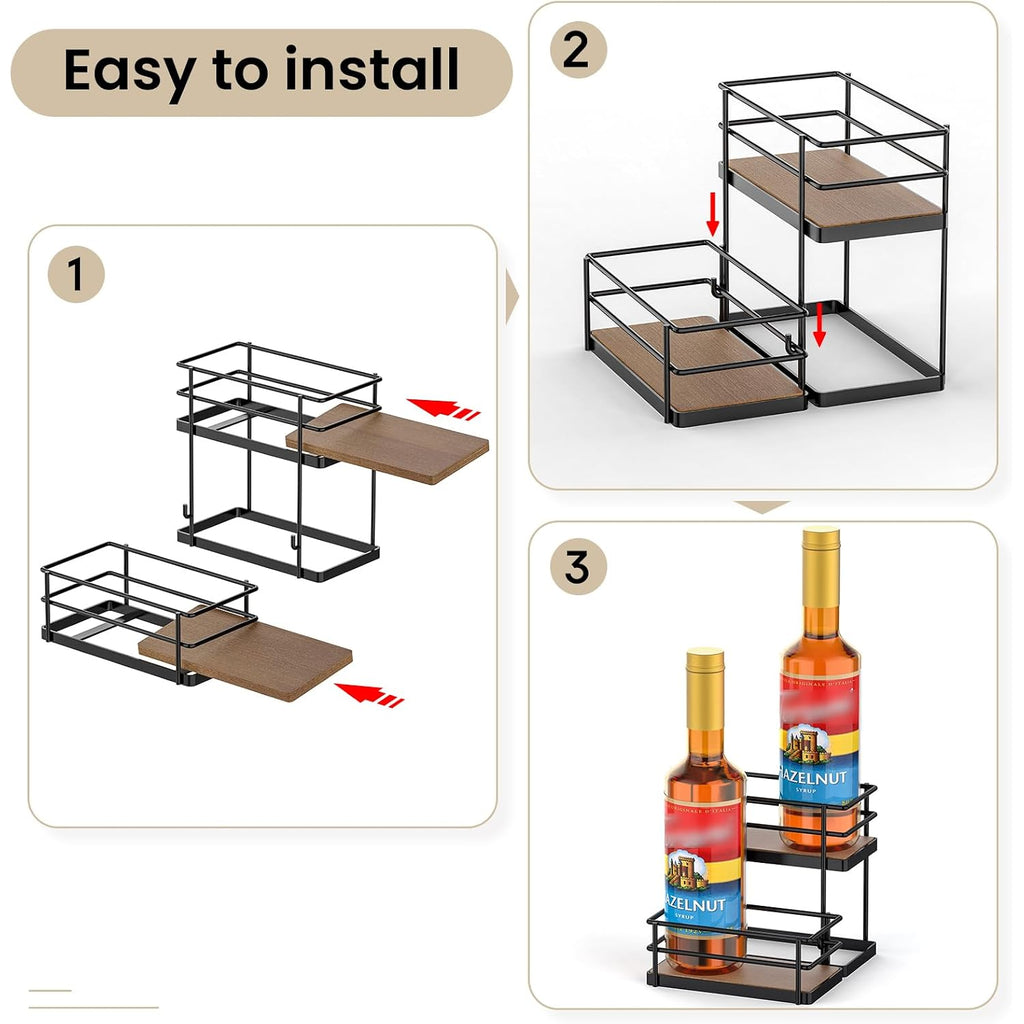 Thygiftree Coffee Syrup Rack Organizer 4 Bottle Syrup Holder Stand 2-Tier Storage Shelves For Kitchen Coffee Bar Station
