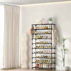 10 Tiers Shoe Rack 50 Pairs Large Capacity Tall Shoe Organizer Sturdy Shoe Storage With Two Hooks Space Saving Metal Wide Shoe Rack For Closet, Entryway, Bedroom, Black