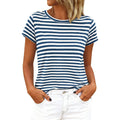 Btfbm Tops For Women Trendy Summer 2026 Crew Neck Short Sleeve T Shirts Striped Casual Vacation Blouse Basic Tee