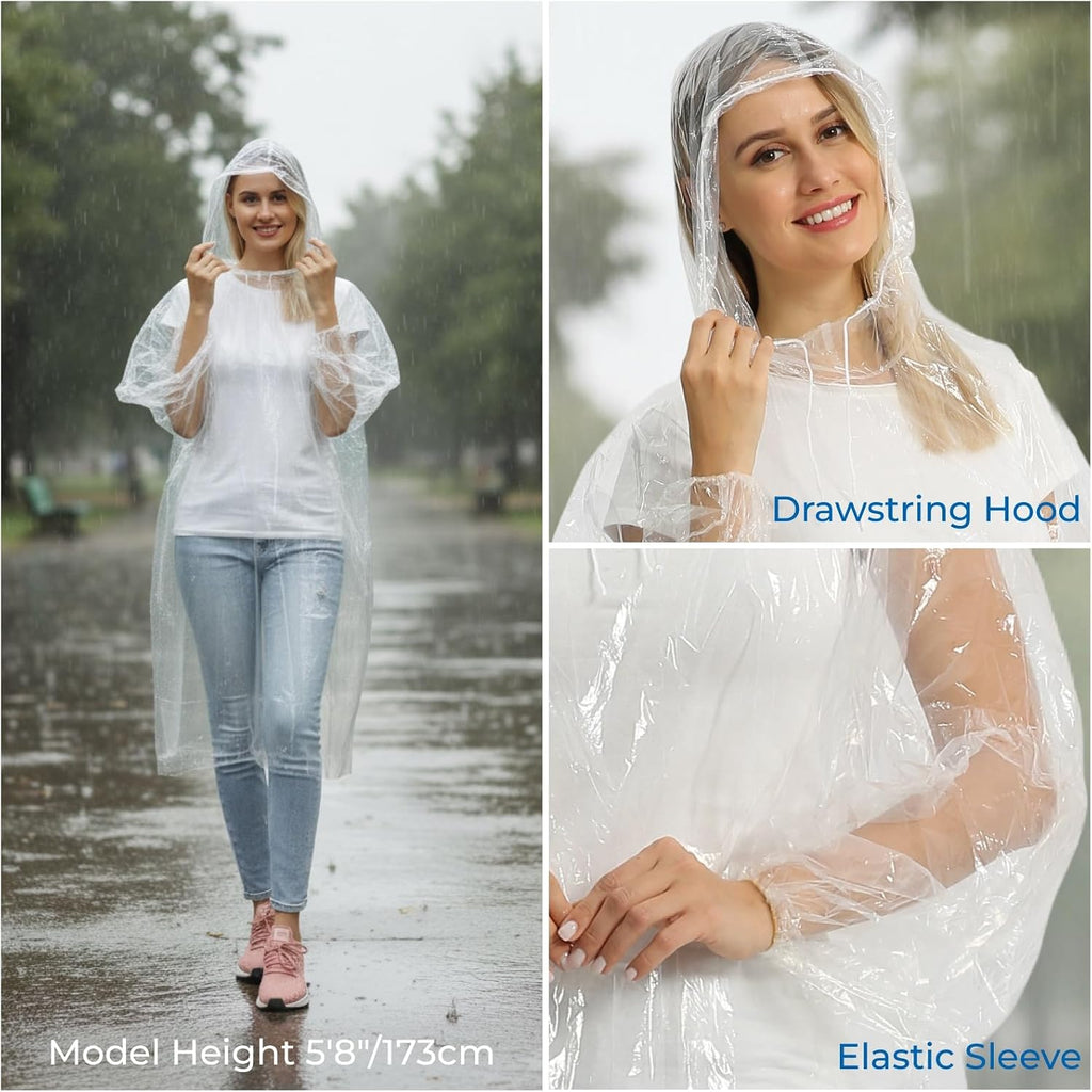 Opret 5/10/20 Pack Rain Ponchos, Disposable Emergency Ponchos Bulk Unisex Waterproof Raincoat For Adults With Drawstring Hood