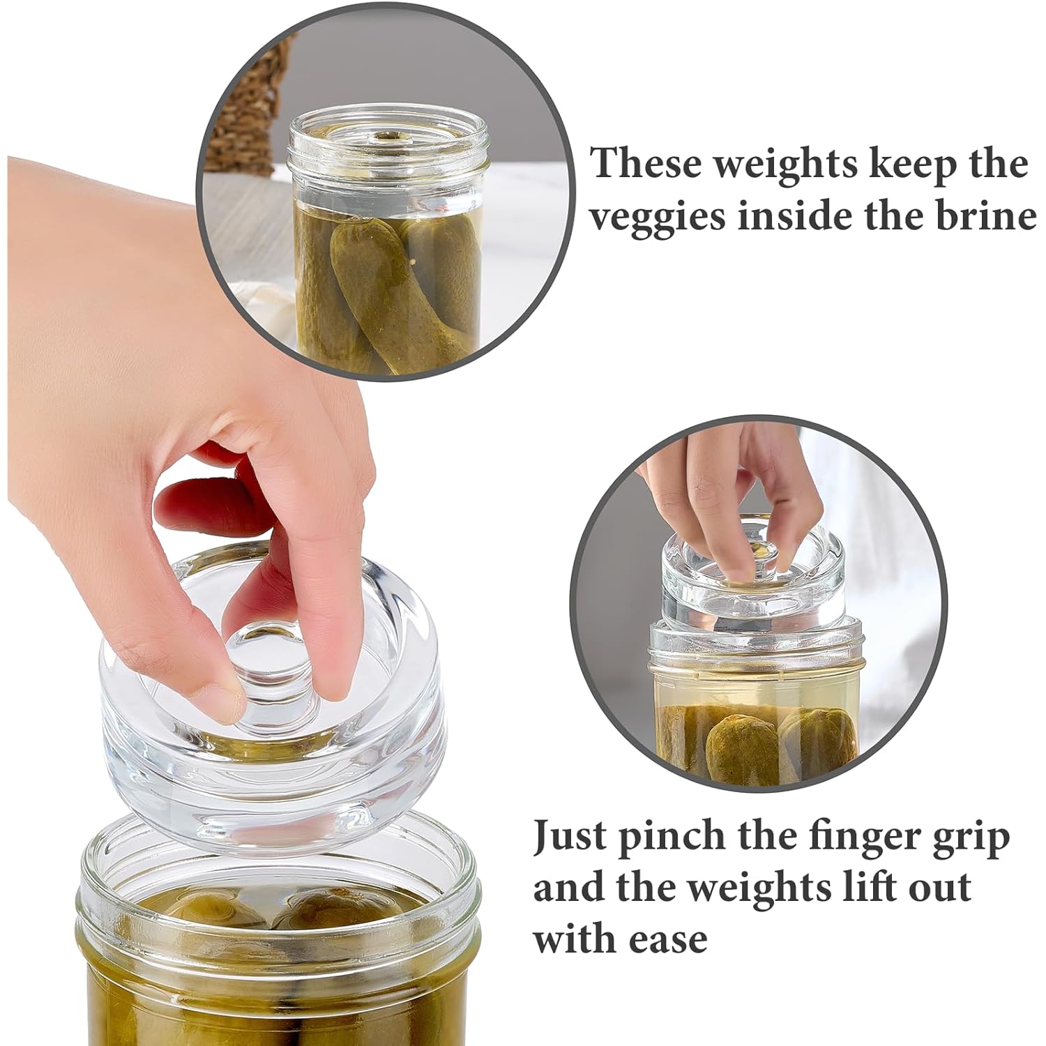 MFacoy 4-Pack of Fermentation Glass Weights with Easy Grip Handle for Great Wide Mouth Canning Mason Jars, Pickling Sourkrout Kraut Glass Weight Fermentation Kit with Easy Grip Handle, Dishwasher Safe