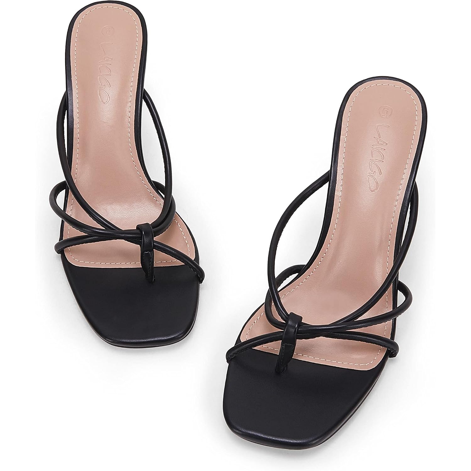 Laicigo Women’S Square Open Toe Flip Flops Stiletto Heels Strappy Thong Slide On Slingback Mules Sandals