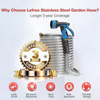 100Ft Metal Garden Hose - Heavy Duty 304 Stainless Steel Flexible Water Hose, No Kinks & Leak-Proof With Upgraded Handle, 10-Function Spray Nozzle & 4 Spare Gaskets For Yard, Rv, Pet Bath