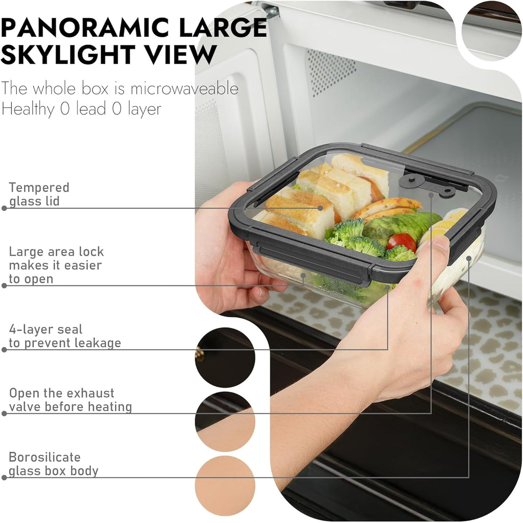 10-Pack Glass Food Storage Containers with Tempered Lids – Borosilicate, Airtight, Oven-Safe (-4°F~950°F), BPA-Free, 4.4 & 1.6 Cup, Leak-Proof, Dishwasher Safe (Gray)