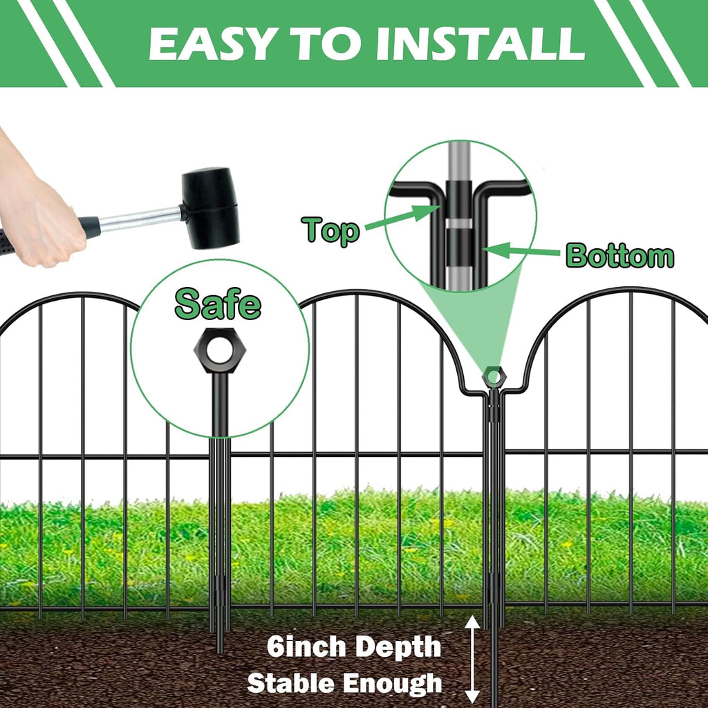 Decorative Garden Fence, 17 In(H) X 10.83 Ft(L) Arched Rustproof Metal No Dig Fence Garden Fence Border, Ground Stake Animal Barrier Fence For Rabbit Dog, Outdoor Decor For Yard & Patio