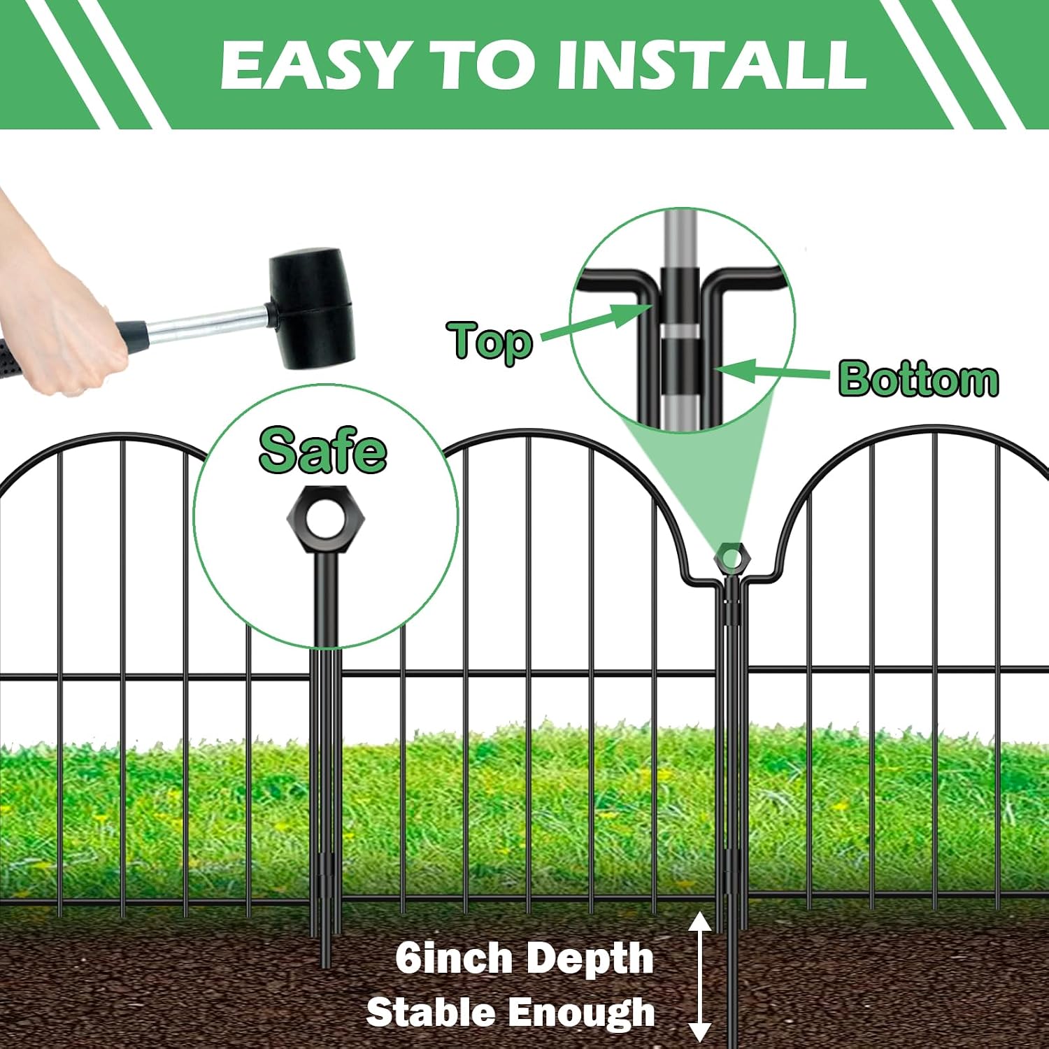 Decorative Garden Fence, 17 In(H) X 10.83 Ft(L) Arched Rustproof Metal No Dig Fence Garden Fence Border, Ground Stake Animal Barrier Fence For Rabbit Dog, Outdoor Decor For Yard & Patio