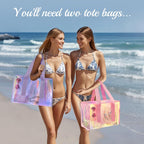 Golffox 2-Piece 26L Iridescent Beach Bag Set - Purple Iridescent Tote Bag With Snap & Pink Tote Bag With Zipper & Waterproof Touchscreen Phone Pouch, Perfect Beach Essentials For Family
