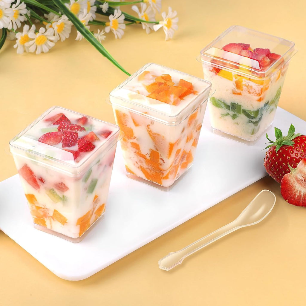 5 oz 60Pcs Plastic Dessert Cups With Lids and Spoons, Yogurt Parfait Appetizer Cups for Party, Mini Dessert Shooters for Pudding and Fruit