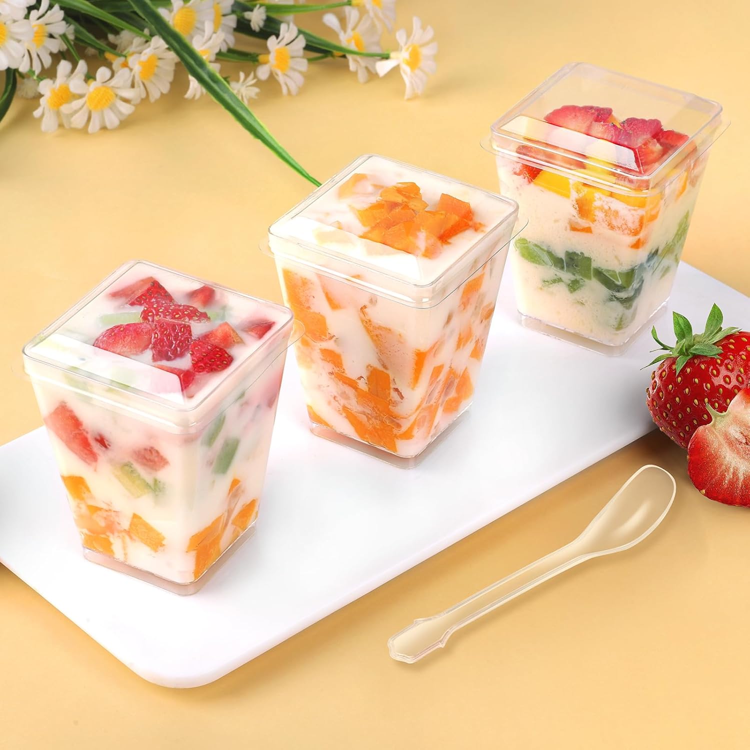 5 oz 60Pcs Plastic Dessert Cups With Lids and Spoons, Yogurt Parfait Appetizer Cups for Party, Mini Dessert Shooters for Pudding and Fruit