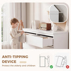 6 Drawer Double Dresser For Bedroom, Modern Simply Chest Of Drawers, Wood Storage Dresser With Anti-Tipping For Living Room Hallway Entryway, Nursy White (15.3" D X 47.2" W X 32.3" H)