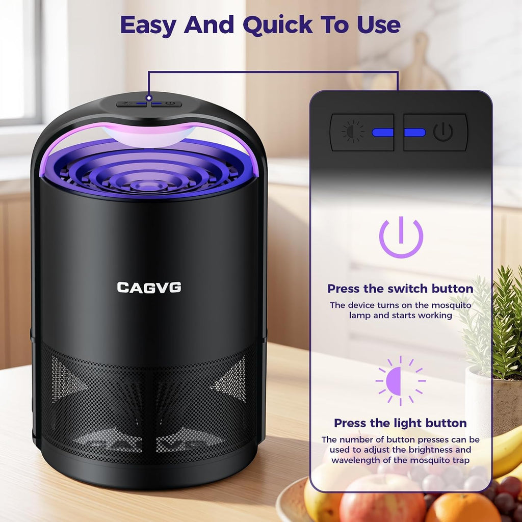 Fly Trap Indoor, Fruit Fly Traps For Indoors With Suction & Adjust Light | Plug-In Gnats Killer Catcher With 365-395 Nm Wavelengths For House Flies, Mosquito, Bug, Gnats, Low Noise, 10 Refills, Black