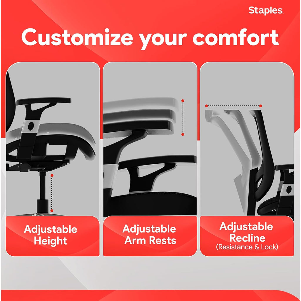 Staples Hyken Ergonomic Task Chair, Mesh, Ergonomic, Lumbar Support, Swivel, Black
