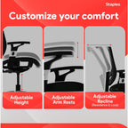 Staples Hyken Ergonomic Task Chair, Mesh, Ergonomic, Lumbar Support, Swivel, Black