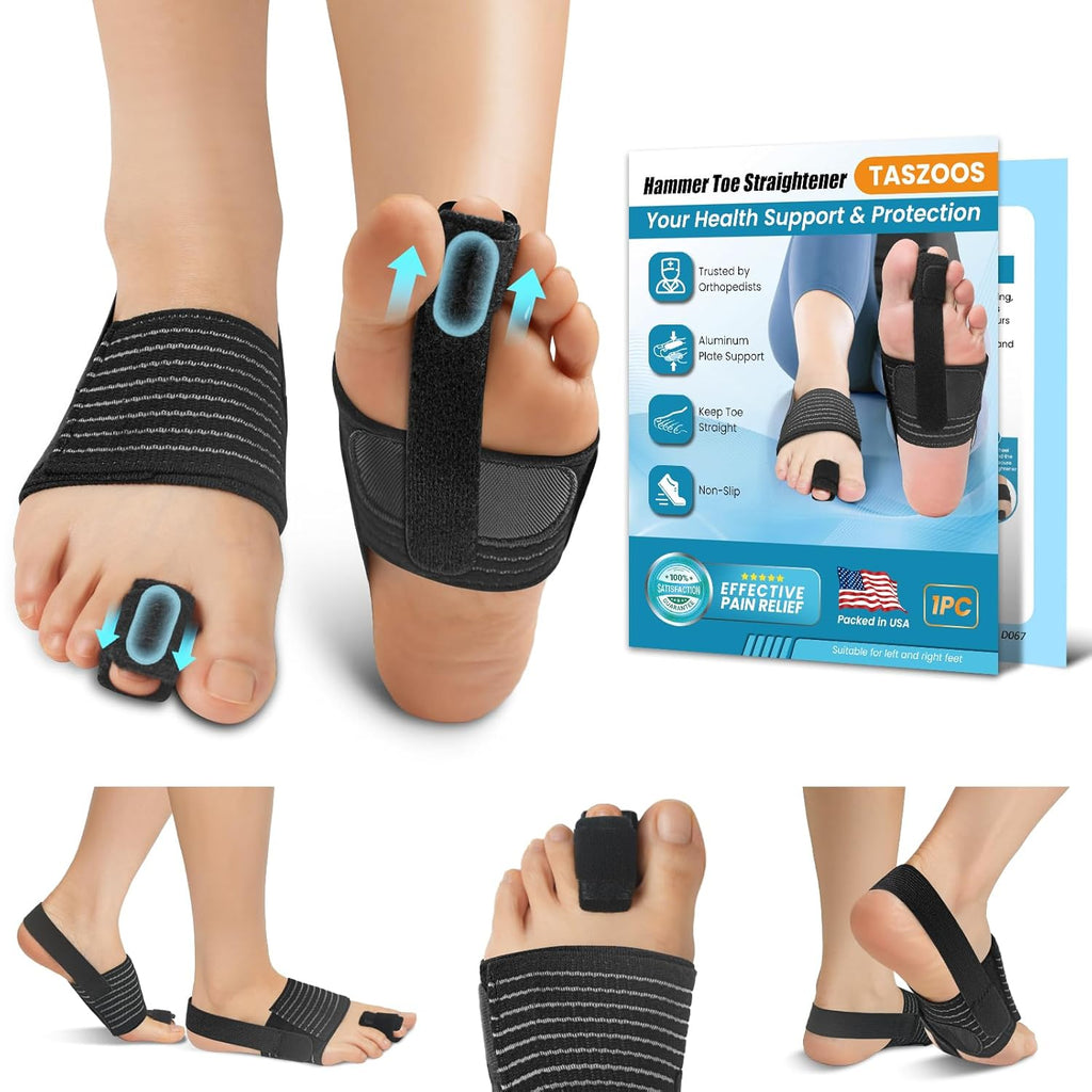 Hammer Toe Straightener - Non-Slip Hammer Toe Corrector for Women & Men - Adjustable Toe Splint Relief for Broken, Curled Support - Toe Wrap for Standing, Resting (1 Foot Wrap & 1 Strap)